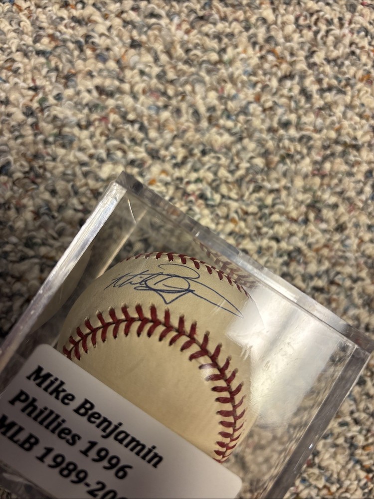 Mike Benjamin Autographed Baseball With Case, Phillies