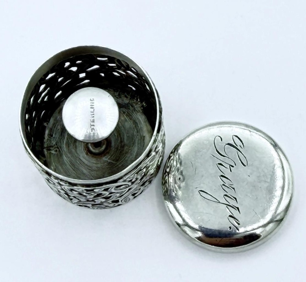 Antique Unger Bros Sterling Chatelaine Thimble Holder/Case Monogrammed #1104