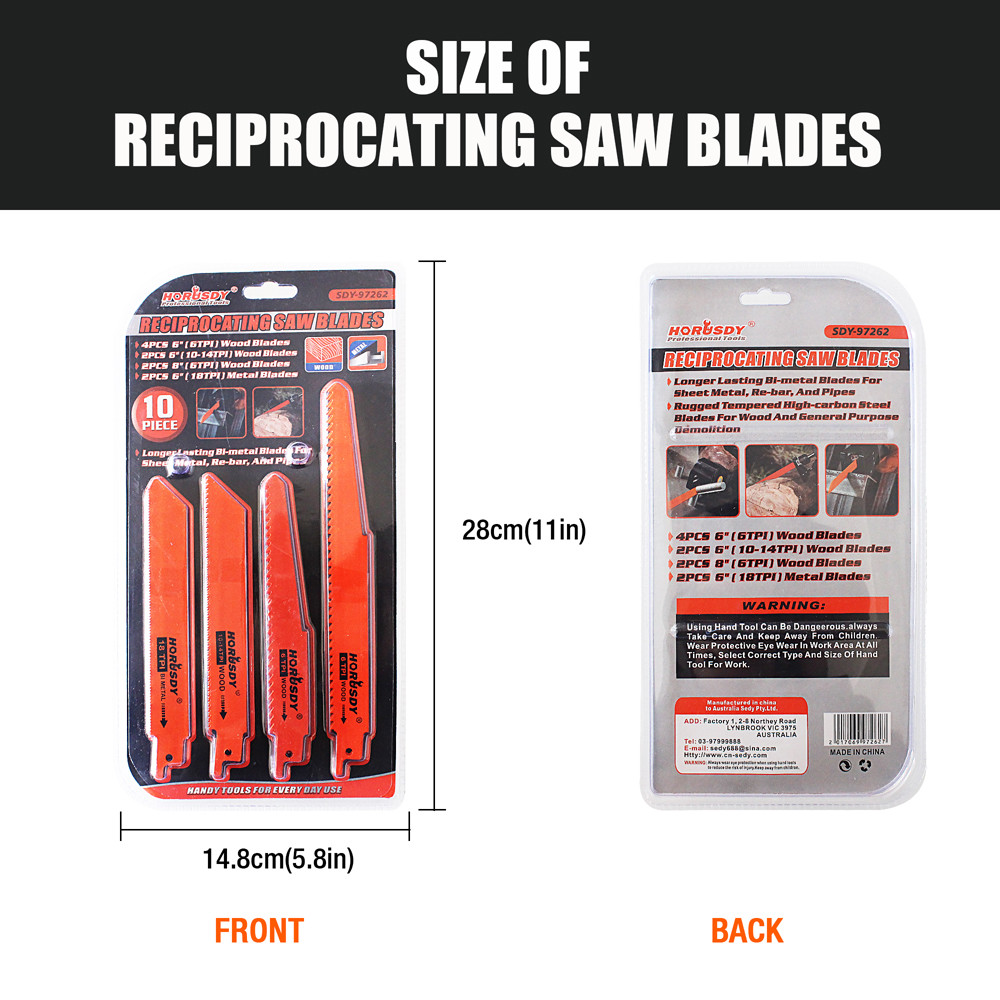 10PC Reciprocating Saw Blades Set Electric Metal Wood Pruning Plastic 1/2"