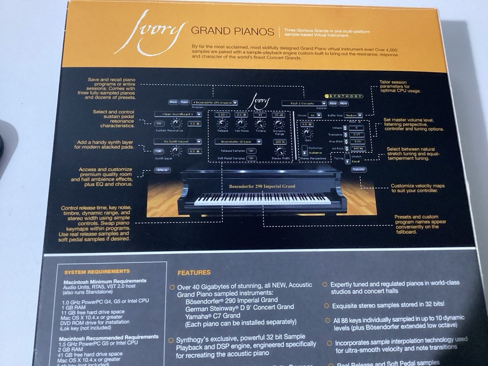 Ivory Grand Pianos Synthogy w Box - User Manual + 6 Discs ONLY Computer Software