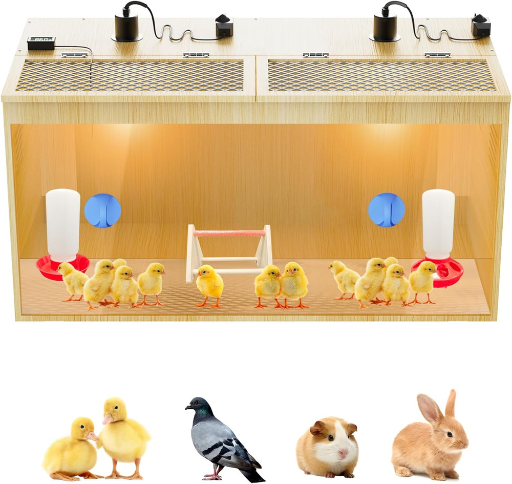 Brooder Box for Chicks, 32 Inch Large Wooden Chicken Brooder Box with 75W Heat L