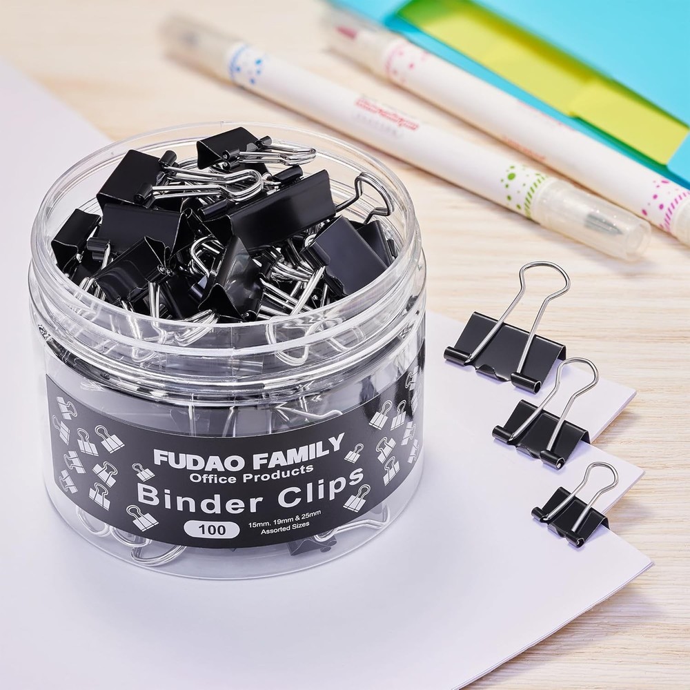 100pcs Binder Clips Assorted Sizes, Black Paper Clamps, Medium, Small, Small