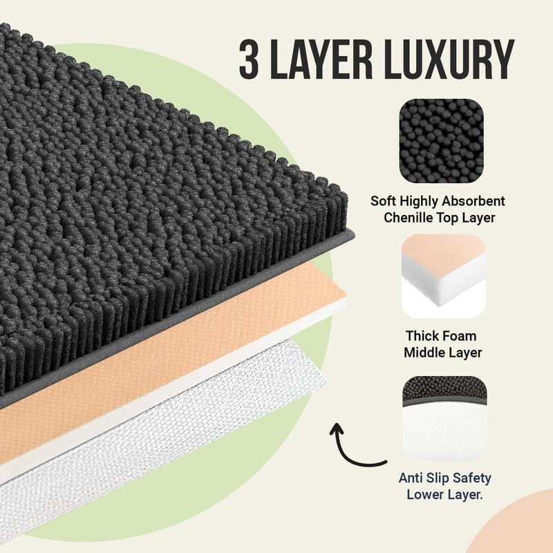 Chenille Bath Mats, Plush Absorbent Bath Mats Quick Dry, Soft Machine Washab...