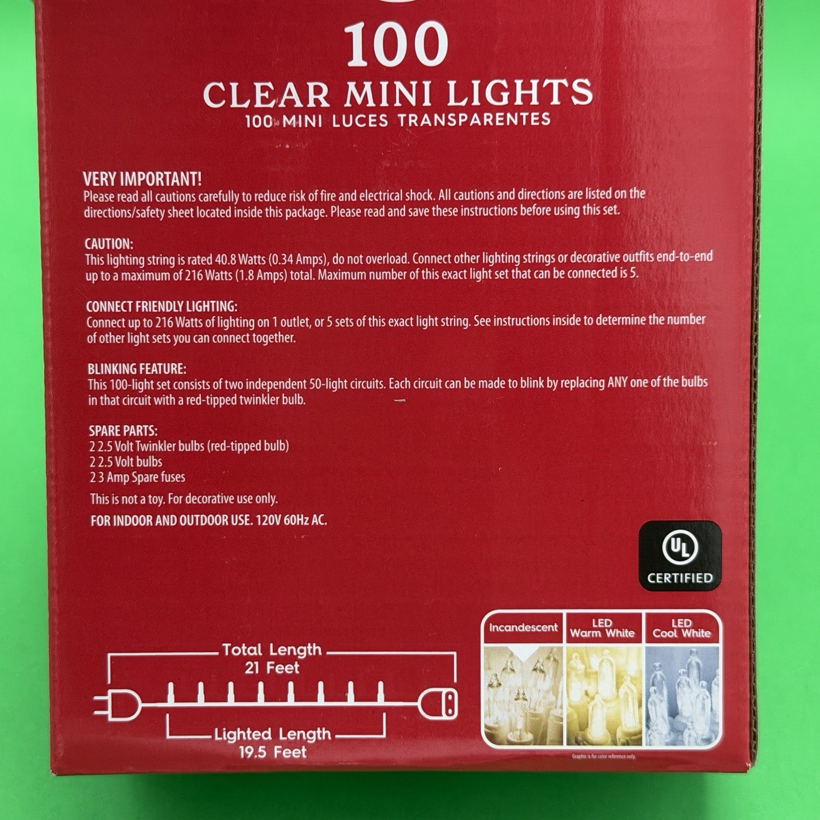 Holiday Time 100 Mini Clear Lights Incandescent Indoor/Outdoor 19.5ft Ships Free