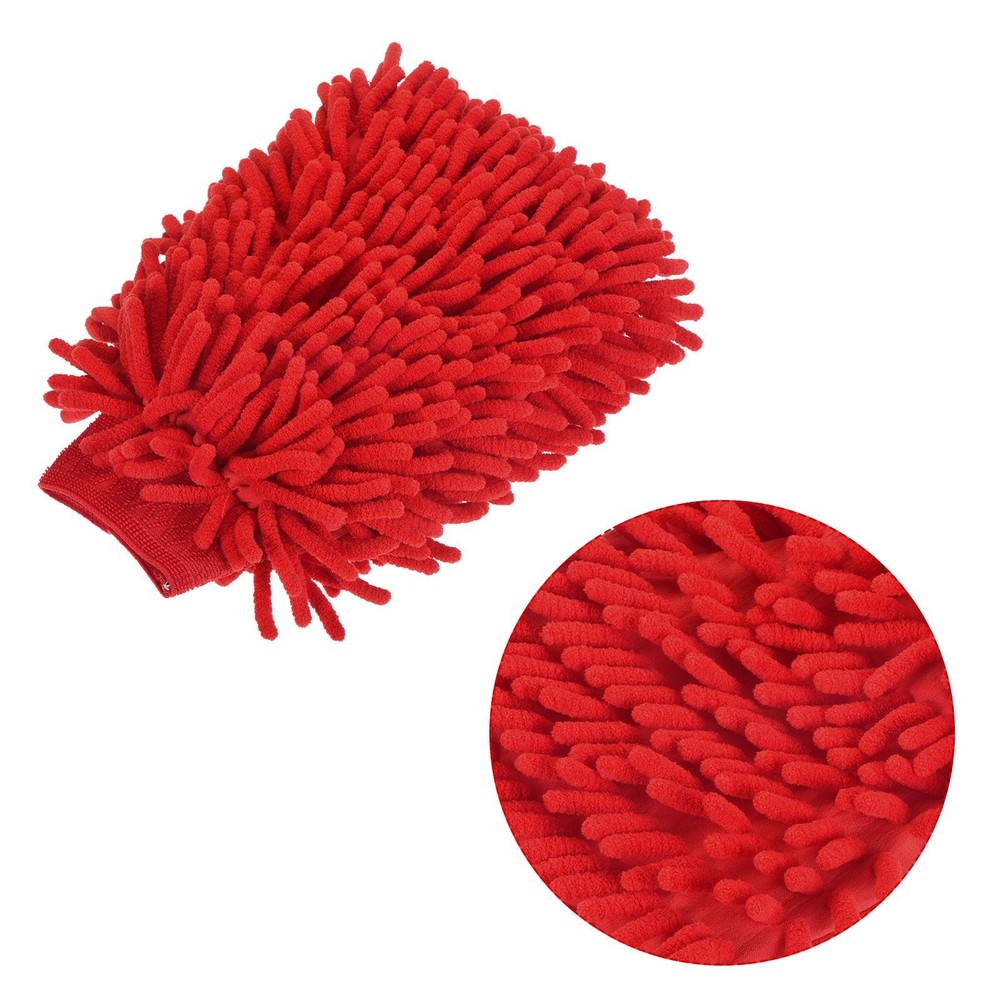 Microfiber Chenille Double-Sided Large Dusting Wash Mitten Rose Red