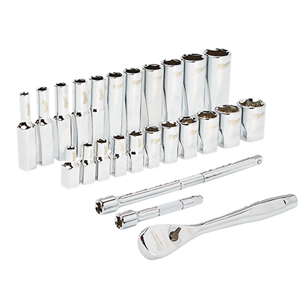 Milwaukee 48-22-9404 1/4-Inch Drive Durable SAE Ratchet and Socket Set - 26pc