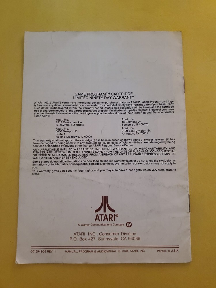 Outlaw Atari 1978 Program Instructions Manual CX2605