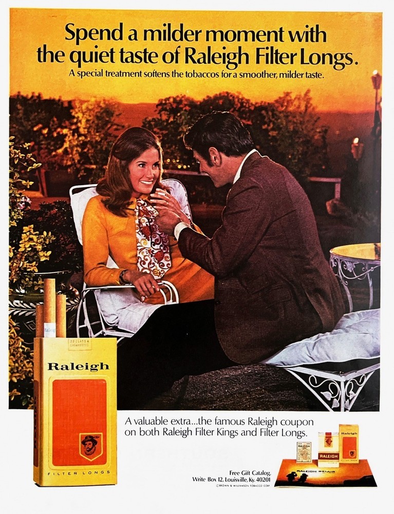 1970 RALEIGH CIGARETTES Original Vintage Print Ad 10" x 13"