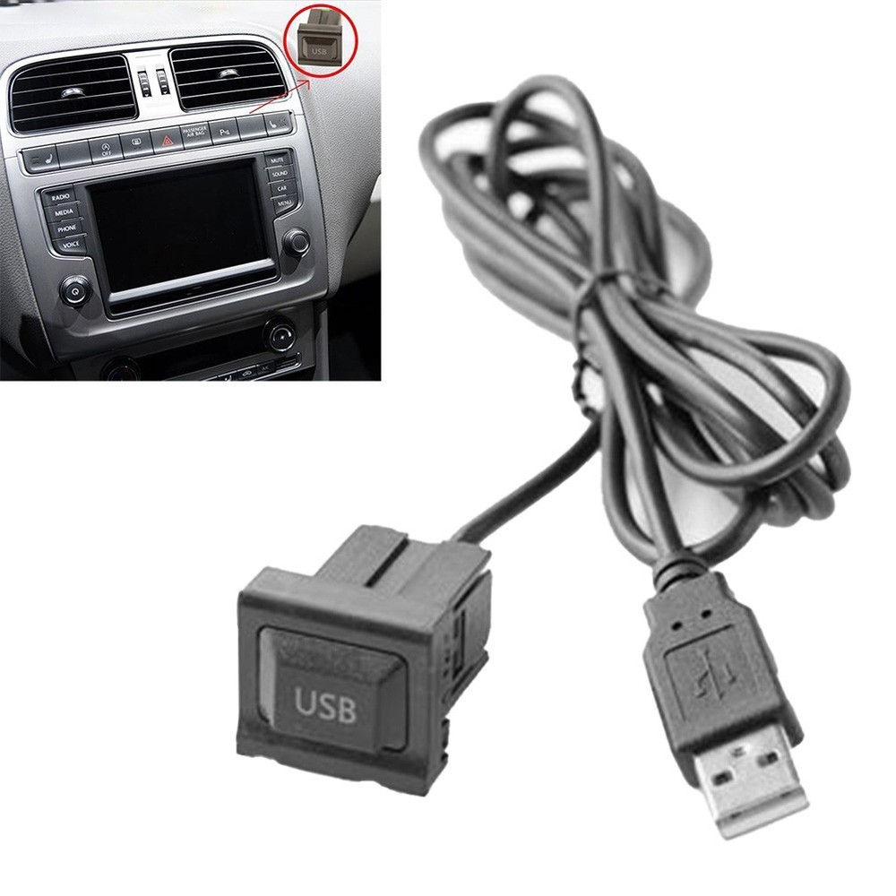 Black Car Dash Flush Mount USB Port Panel with Dual Extension Adapter Cable