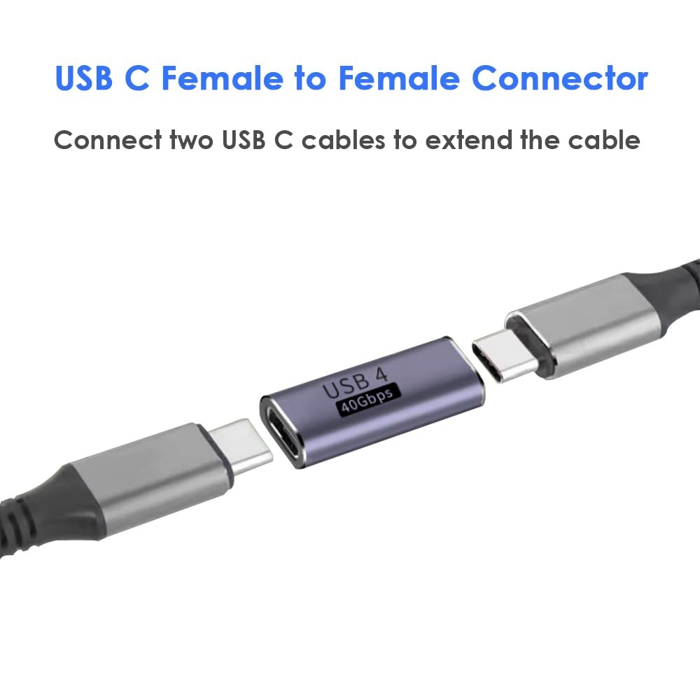 USB C Female to Adapter, C Coupler, Type C Cable Extender Gray