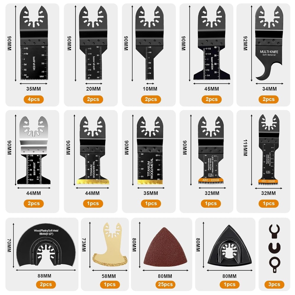 50 Pack Oscillating Tool Blade - Universal Titanium Multitool Blades, Black