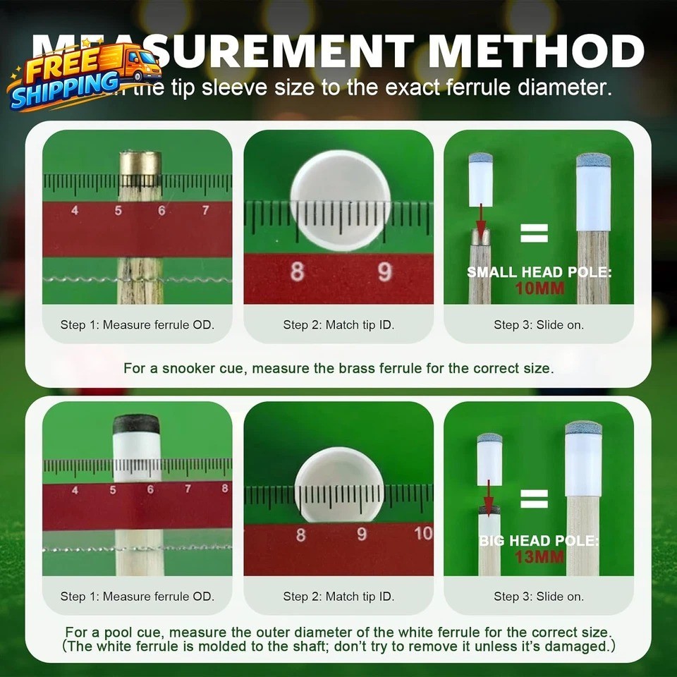 40Pcs Slip on Pool Cue Tips Replacement Kit 4 Sizes Upgrade Pool Stick Tips