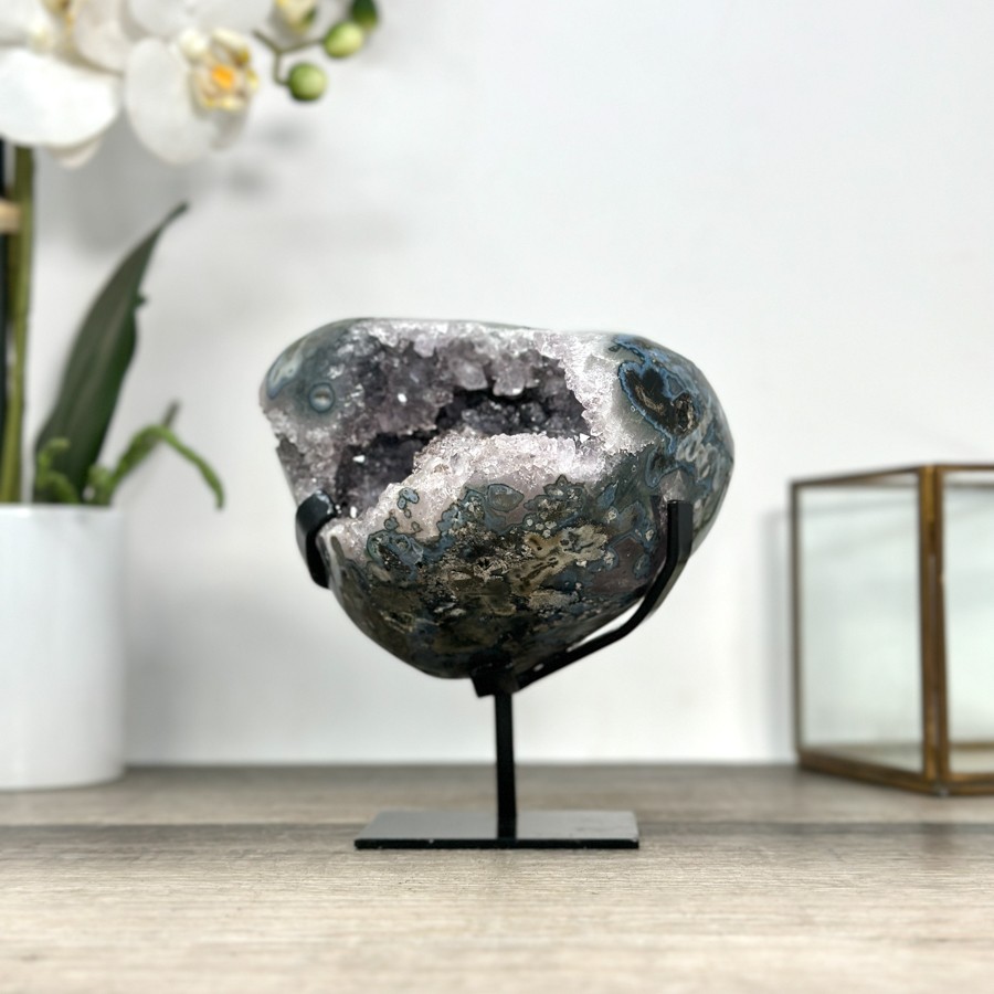 Natural Agate Stone Geode on Stand. MWS2854