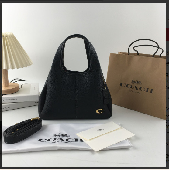 COACH CM545 Lana Shoulder Bag 23 Polished Pebble Leather Black Outlet New