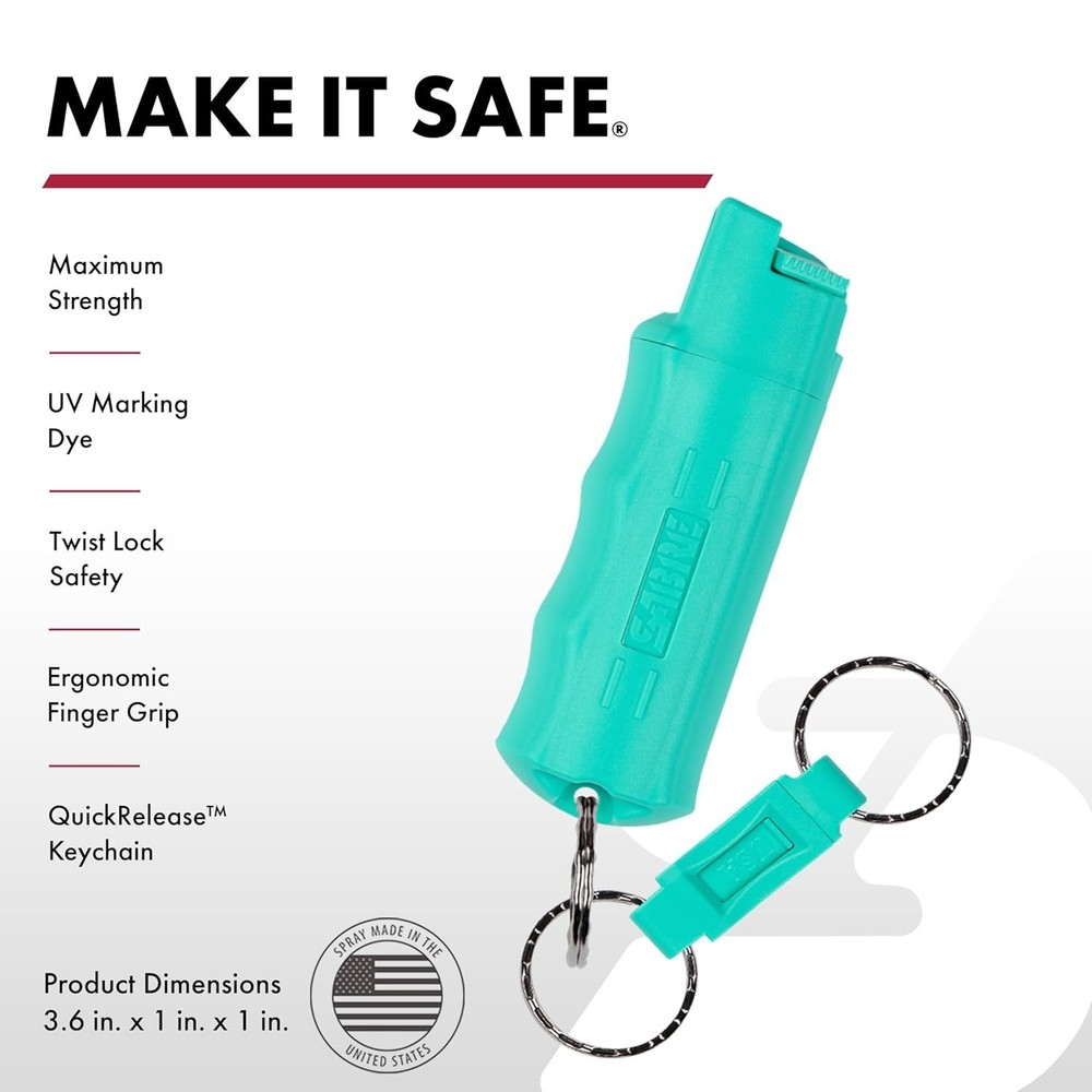Sabre Pepper Spray with Quick Release Key Ring - Mint - UV Dye