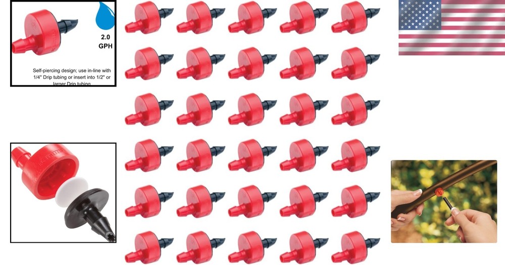 Self-Piercing 2 GPH Drip Emitter 30-Pack - Water Your Plants with Precision