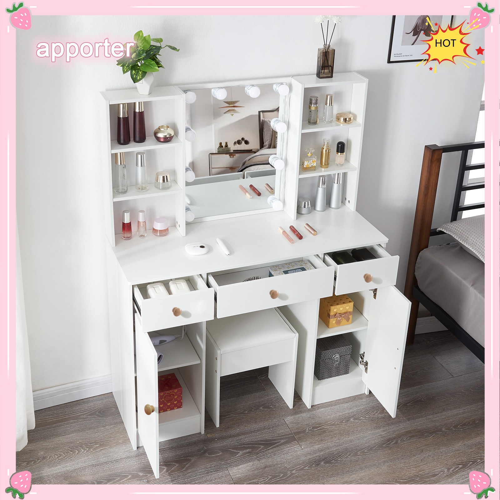 10 Bulbs Lights LED Mirror White Makeup Dressing Vanity Table NEW For Bedroom