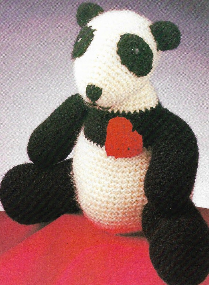 LOVEABLE PANDA BEAR STUFF ANIMAL TOY DIGEST SIZE CROCHET PATTERN INSTRUCTIONS