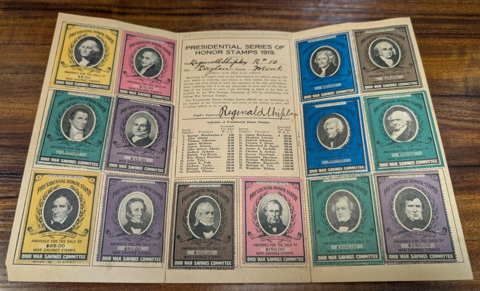 1919 Ohio War Savings Committee Envelope, Booklet and 23 Honor Stamps HTF