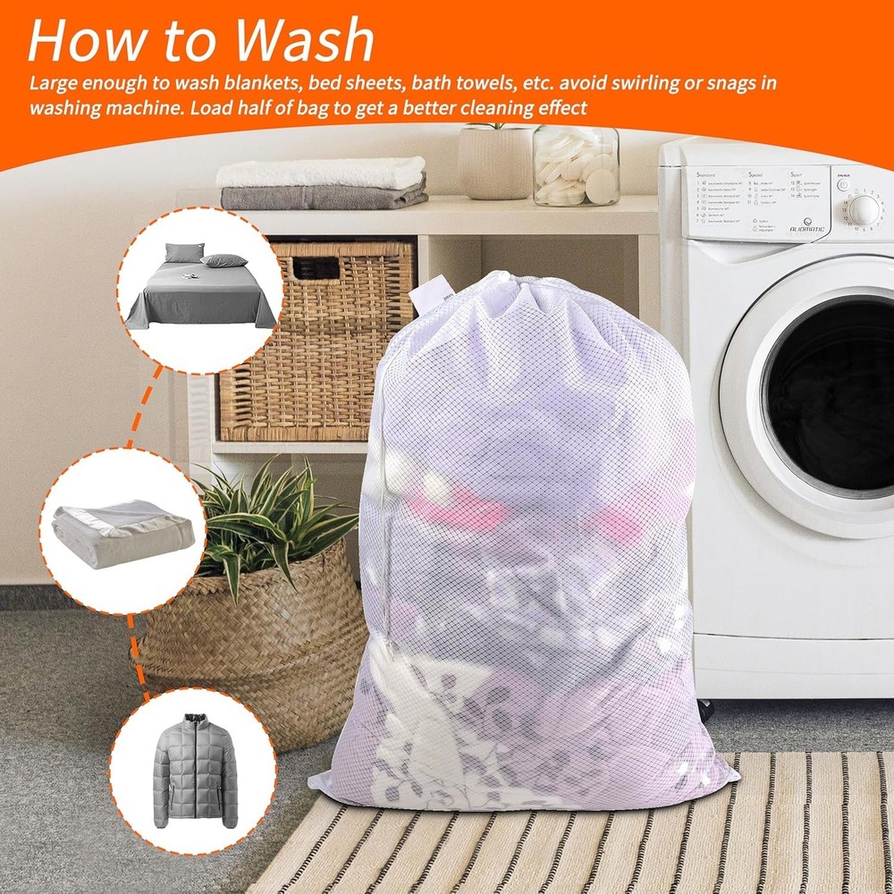 Tear Resistant Drawstring Laundry Bag - 50 lbs Capacity, Washable & Lightweight