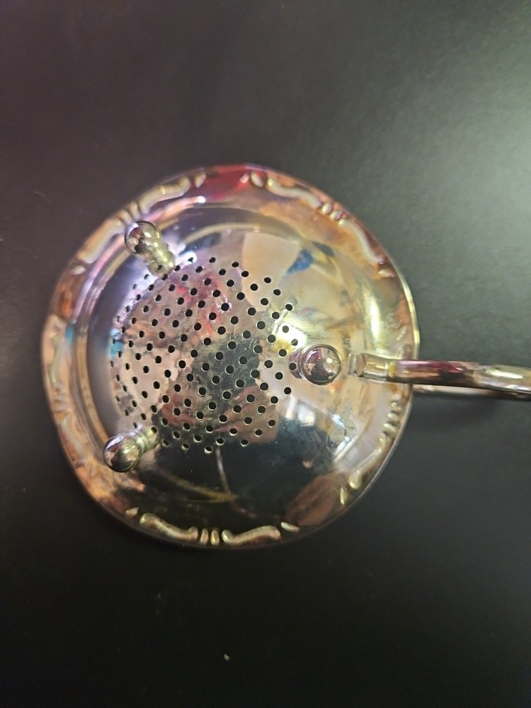 Antique Silverplated Embossed Tea Strainer Victorian 1920s /30s