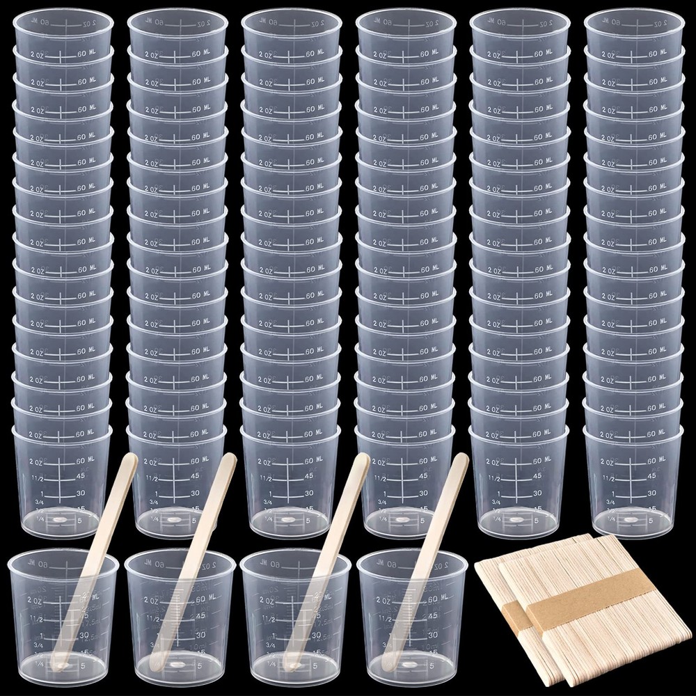 100 Pack 60ml/2oz Plastic Graduated Cups Transparent Scale Cups Clear Epoxy M...