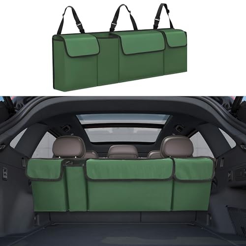 Adjustable Green Car Trunk Organizer with Backseat Storage - Large Storage