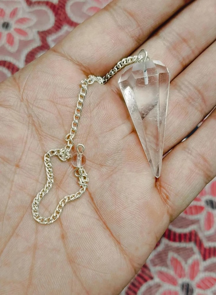 Clear Quartz Pendulum Silver Plated Dowser, Spiritual Dowsing & Divination Tool