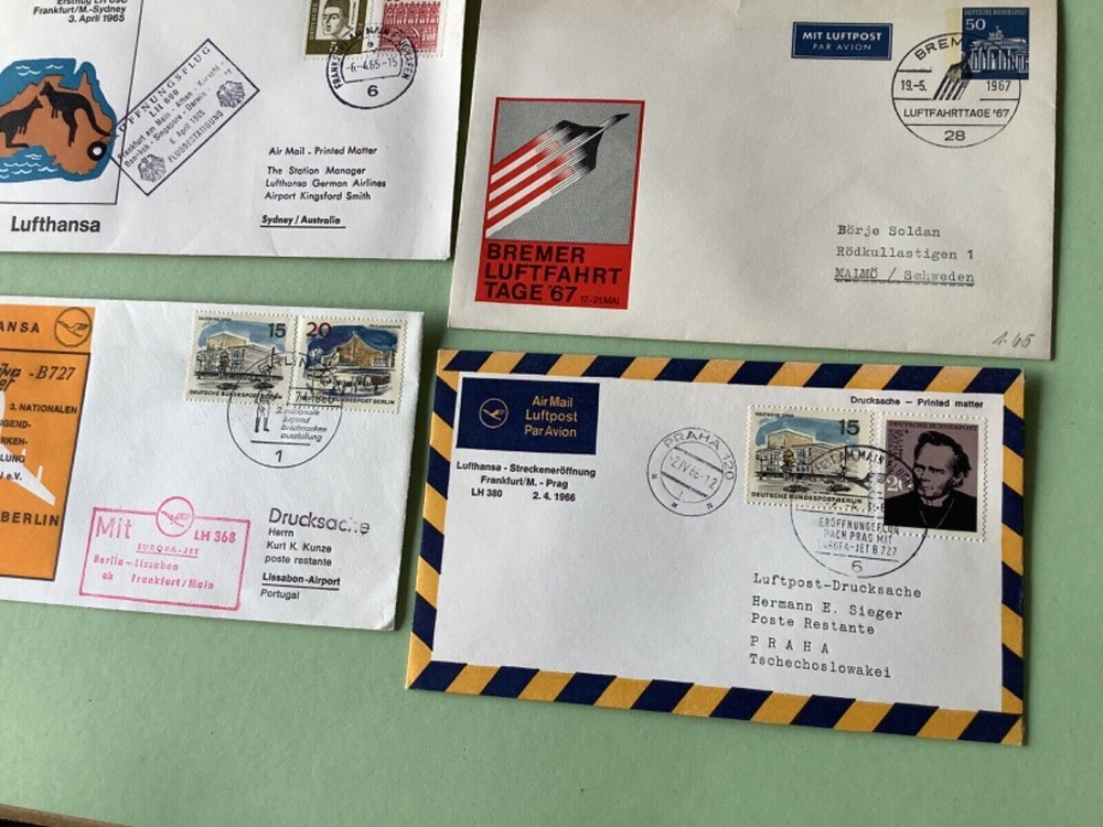 Airmail flight cover mixed world 9 items Ref A1463