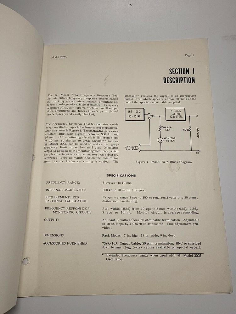 HP 739A Frequency Response Test Set Operating & Servicing Manual ~ Prefix: 944-