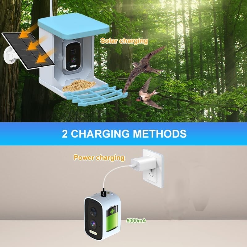 Smart Bird Feeder with Camera, Birdfeeder Outdoors Solar Powered, AI Identify