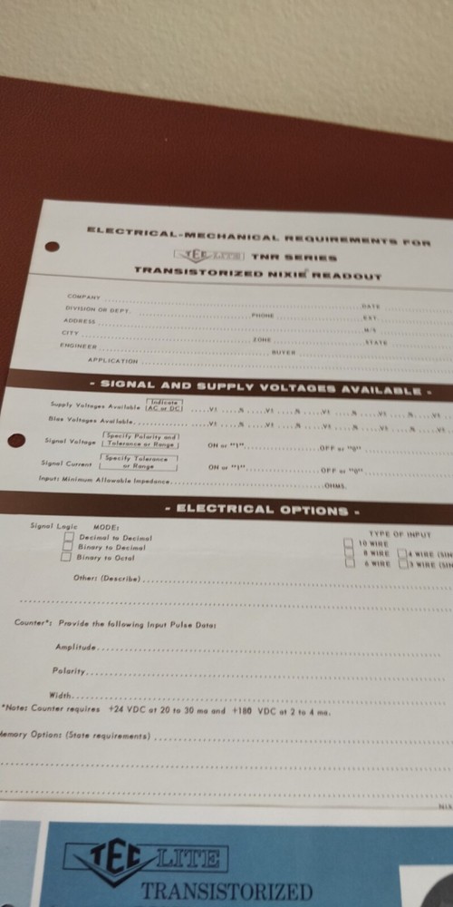 1963 TEC Digital Readout ~ Spec sheets ~ Transistor Electronics Corp TNR-10 -30
