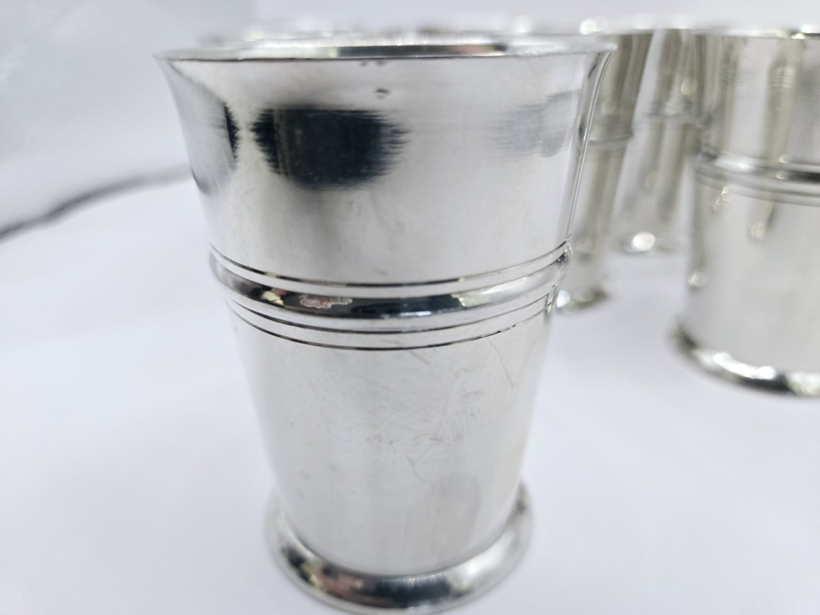 Renaissance Shot Goblets 3" Vintage Stainless Steel Barware Set Of 8 Enscribed