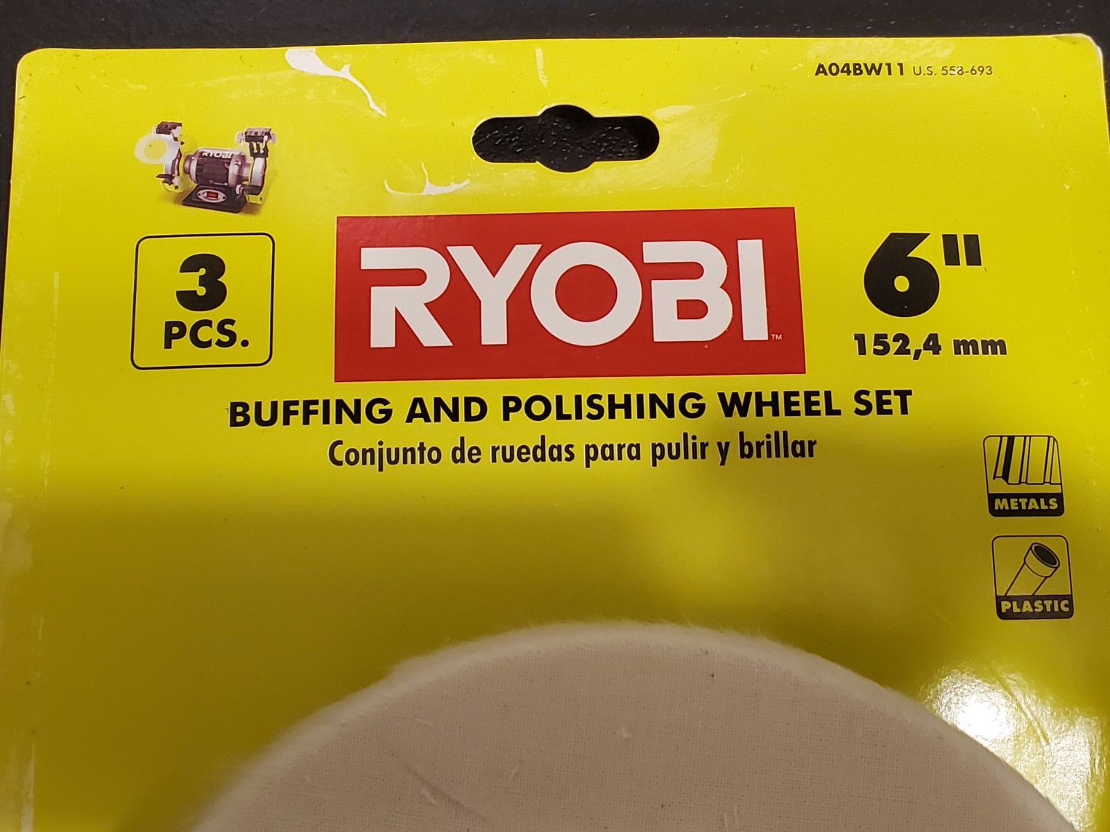 RYOBI A04BW11 Buffing and Polishing Wheel Set (3-Piece) 6" Wide, 7/16" Arbor