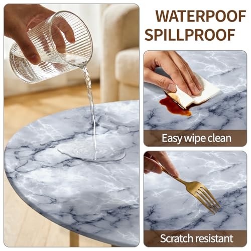 Round Fitted Table Cloth with Elastic Edge Design Table 44" (Round) Marble