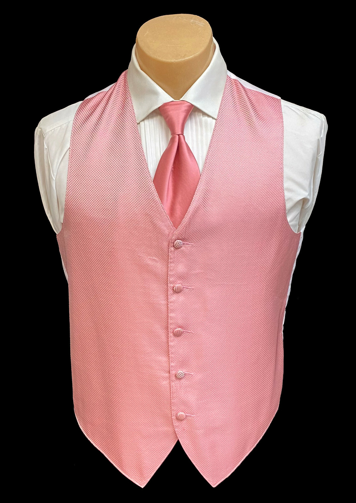 Men's Armanno Pink Tuxedo Vest & Long Tie Groom Wedding Prom Medium M