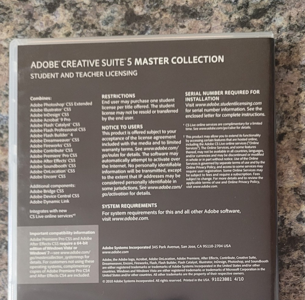Adobe Creative Suite 5 Master Collection 4-Disc Windows