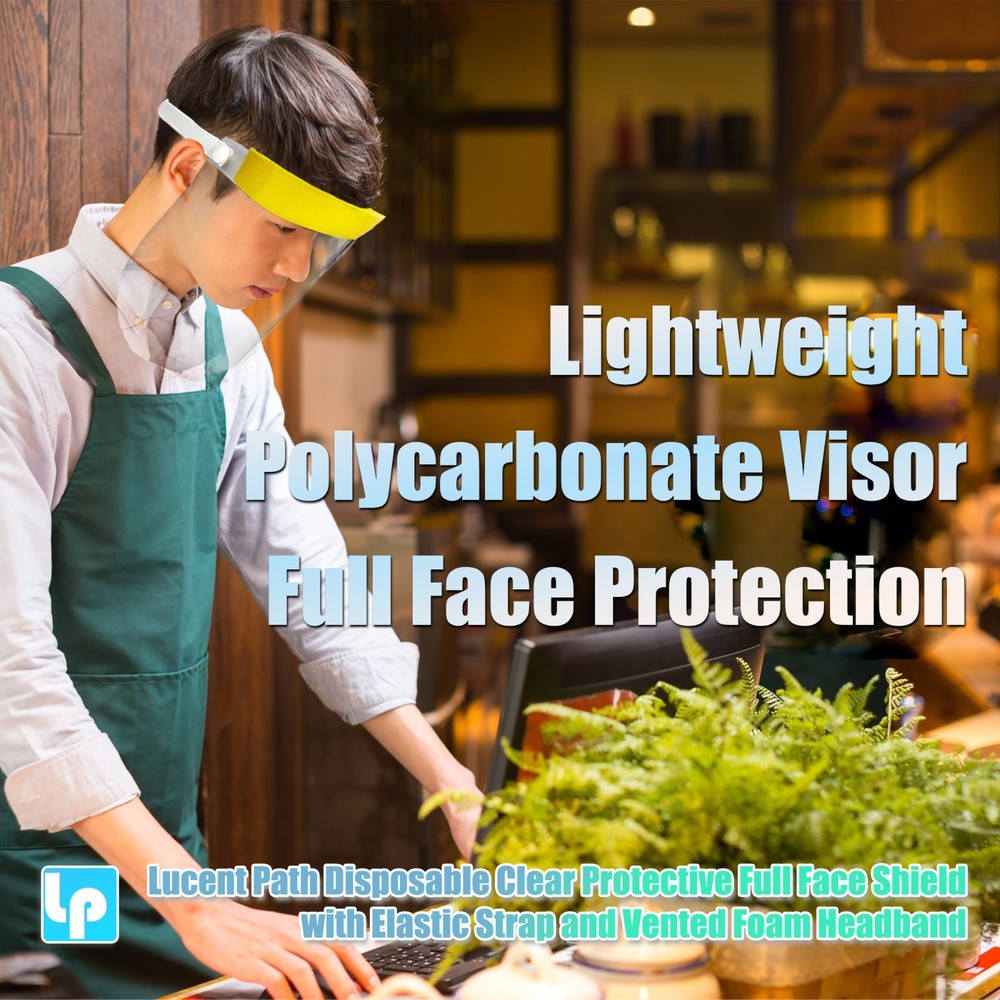 4 Pack - Clear Disposable Full Face Shield with Elastic Strap & Foam Headband