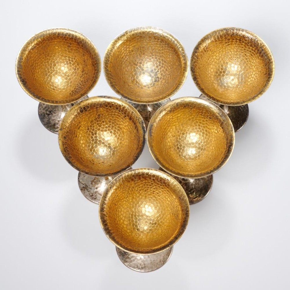 National Silver Co Hammered Plated Champagne Wine Saucer Cup Coupe 6pc Lot