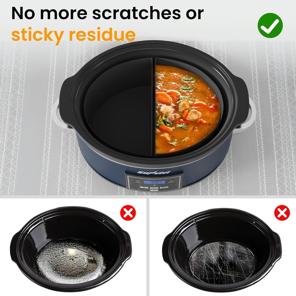 6 Quart Programmable Slow Cooker with 2 in 1 Silicone Liners, Multi-Cooker Fo...