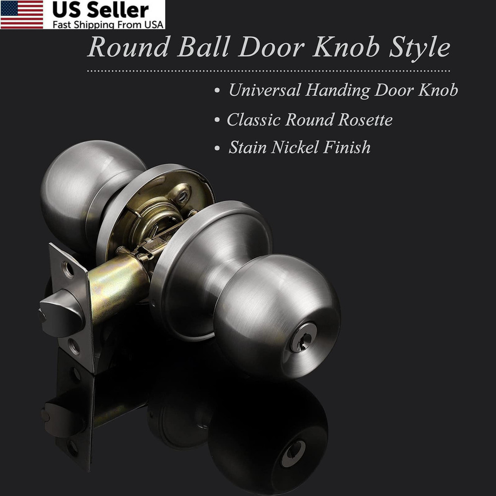 Probrico (2 Pack Keyed Alike Door Knobs Combo Pack, Brushed Nickel Ball...
