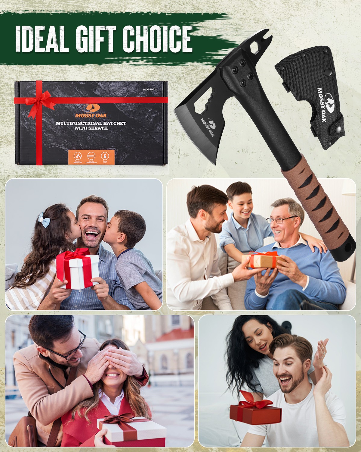 MOSSY OAK 12" Camping Axe and Survival Hatchet with Sheath Outdoor Multitool USA