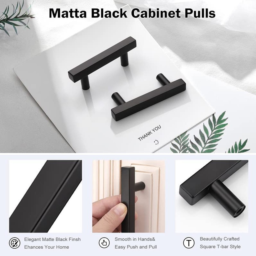 Kitchen Cabinet Handles Matte Black Square Modern Drawer Pulls Stainless Steel