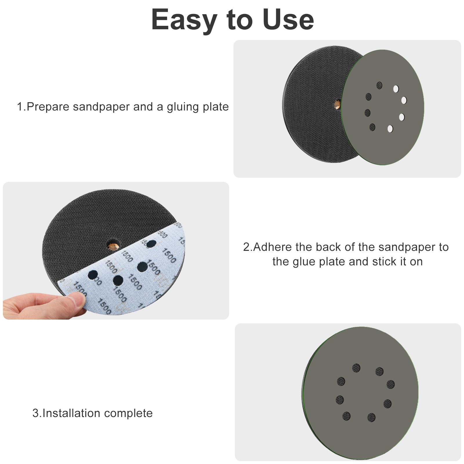 100PCS 5 Inch 8 Hole Sanding Disc Set 180-3000 Grit Hook Loop Wet Dry Sandpaper