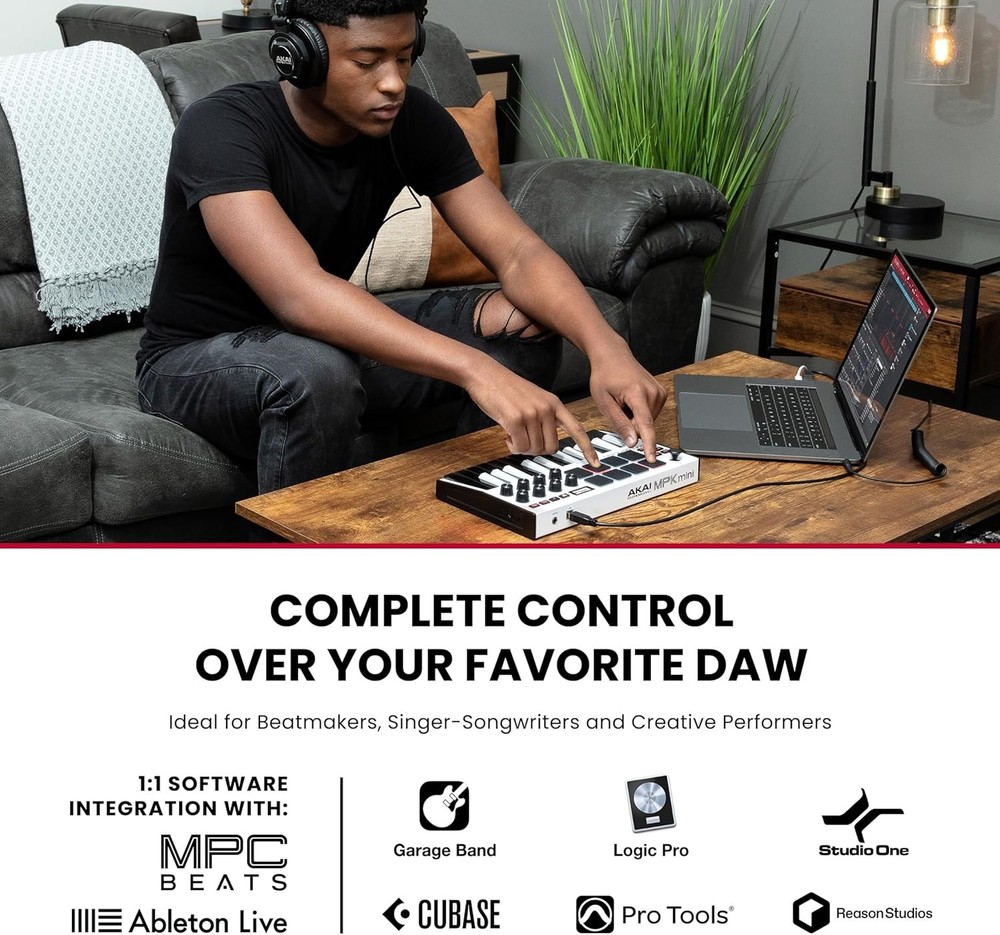 Compact MIDI Keyboard Controller with 8 Velocity Pads & Software Bundle Included