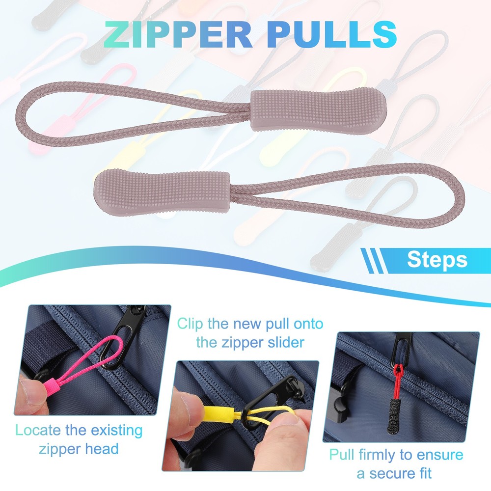 2.6" Zipper Pulls Replacement, 50 Pcs Nylon Cord Extension, Brown