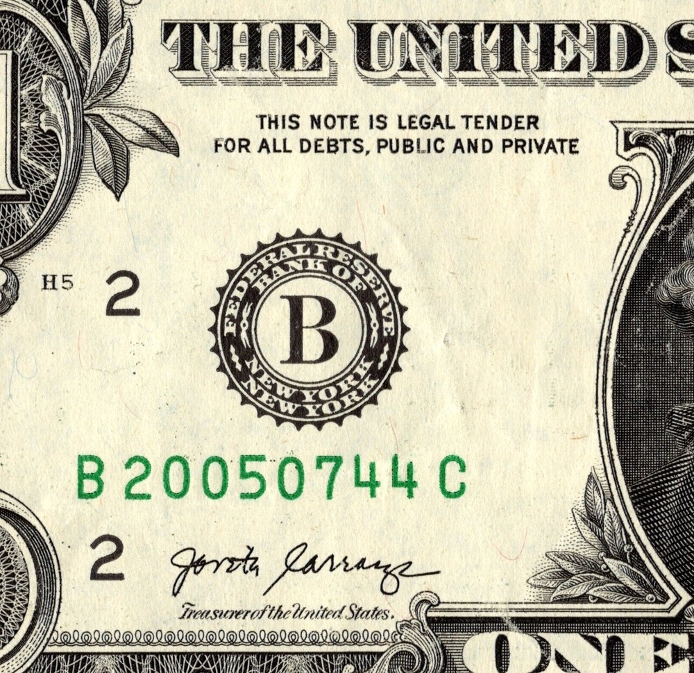 2005 Year Note FANCY SERIAL NUMBER ONE DOLLAR B20050744C