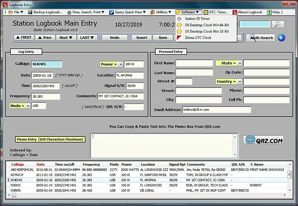 Computer Radio Log Book Database Software v4.7b on USB Flash Drive - KJ4IYE