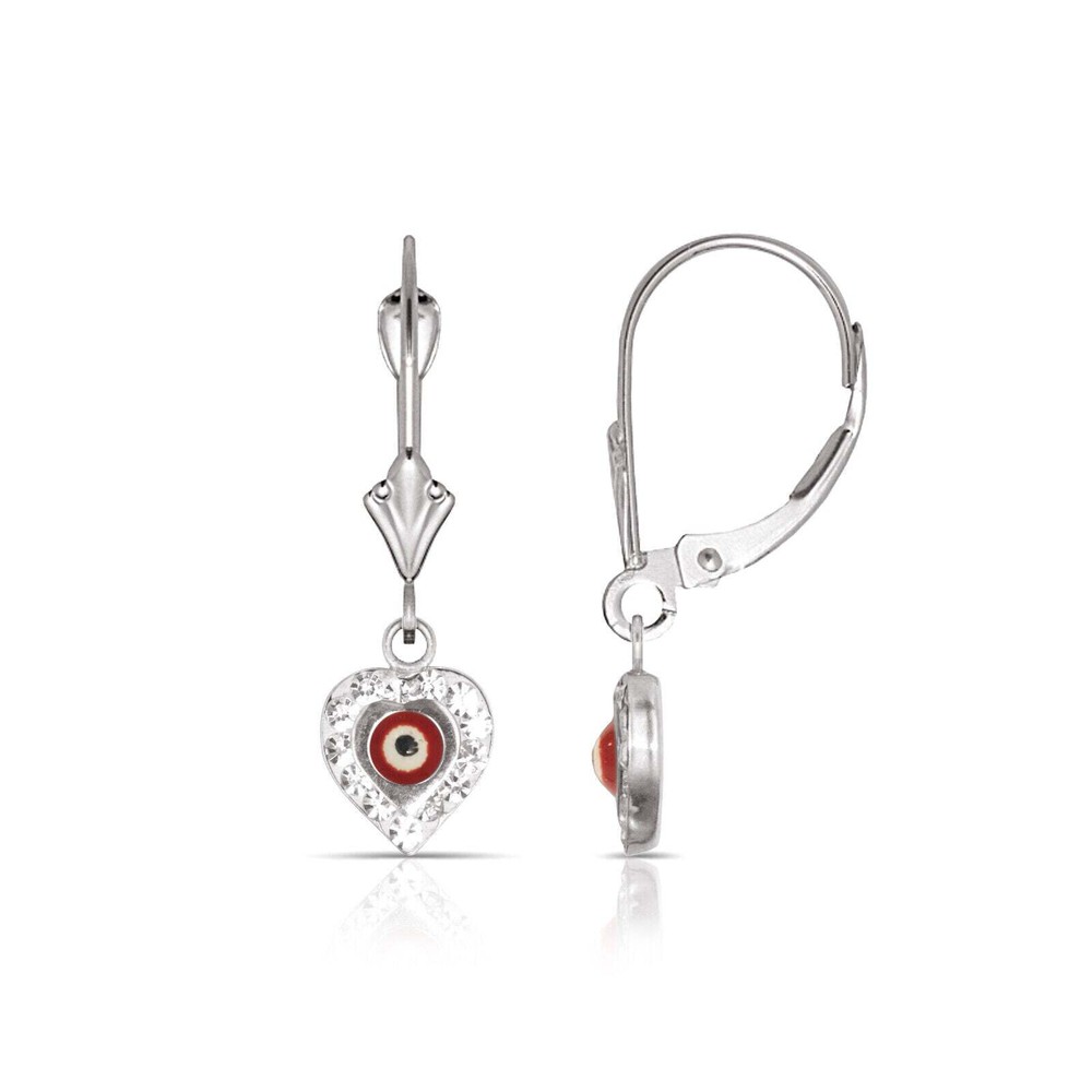 Heart Evil Eye 14K Yellow/white Gold Dangle Earrings