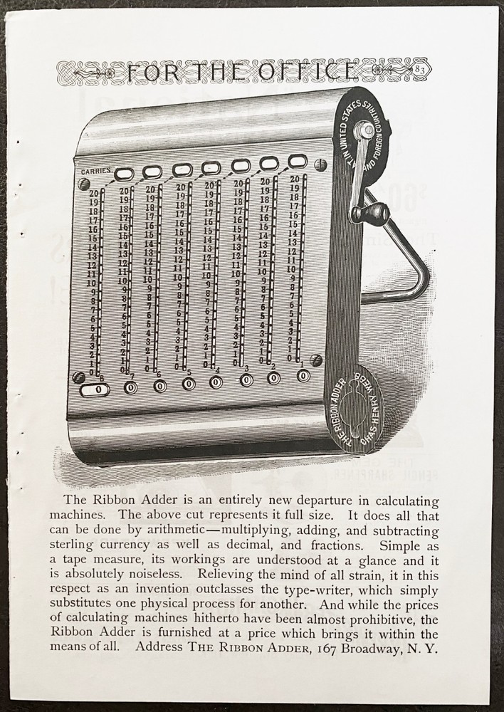 Henry Webb RIBBON ADDER Old Office Calculating Adding Machine Vtg 1893 Print Ad